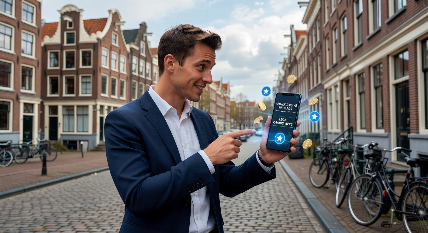 Speler opent casino app op telefoon, met overlay van exclusieve rewards zoals free spins en cash drops specifiek voor Nederlandse legale platforms