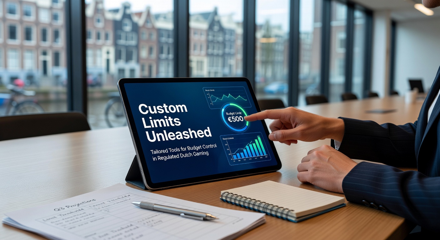 Grafiek met voorbeelden van persoonlijke limieten en budgettools in een Nederlands casino-interface, inclusief sliders voor stortings- en tijdlimieten
