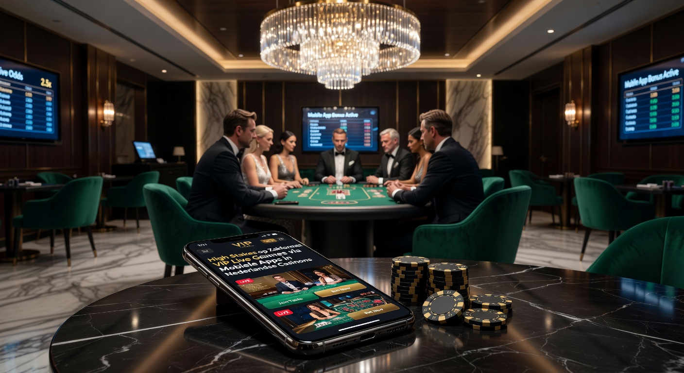 Smartphone met live VIP blackjack tafel op een high stakes mobiele app in een Nederlands casino, met dealer in real-time actie