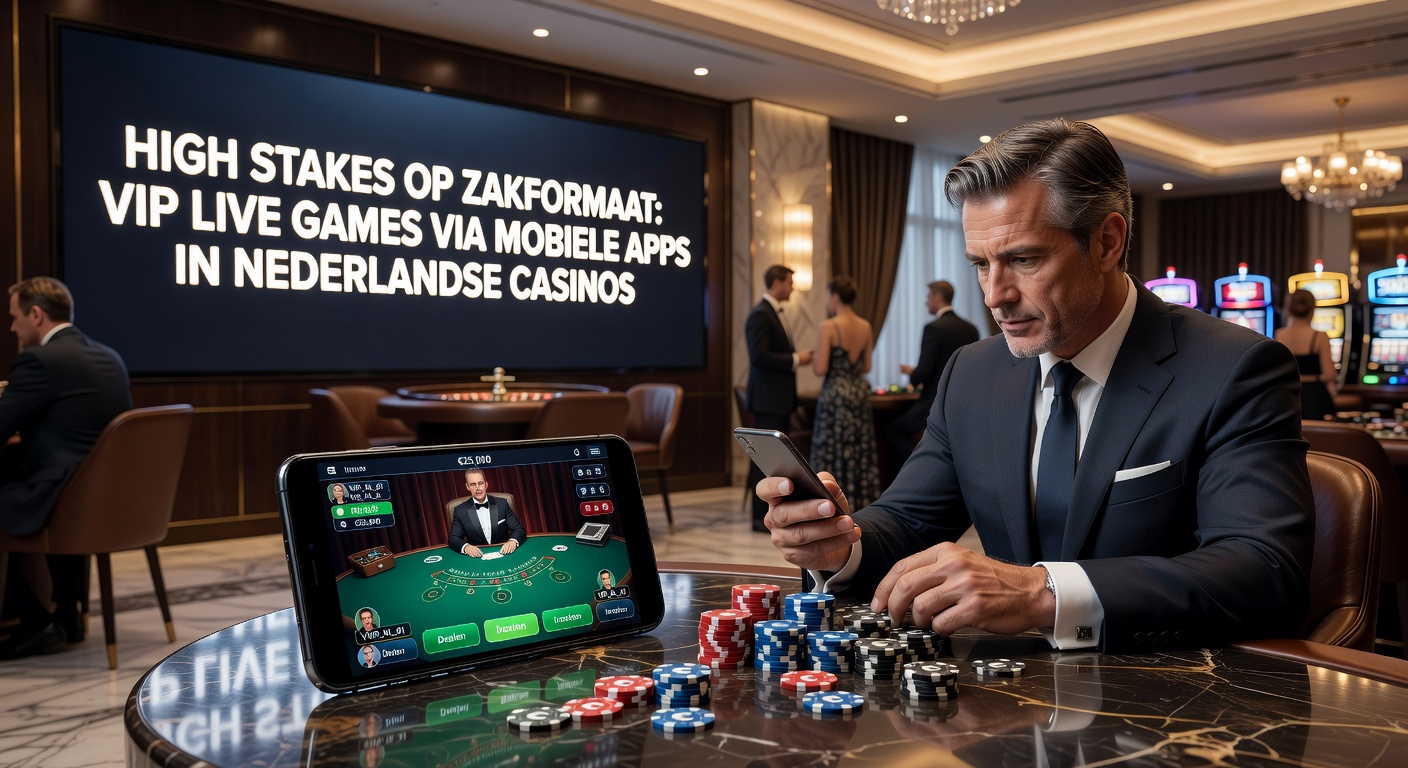 High roller speelt VIP baccarat via mobiele app in een Nederlands online casino, met live dealer en hoge chipsstacks op scherm