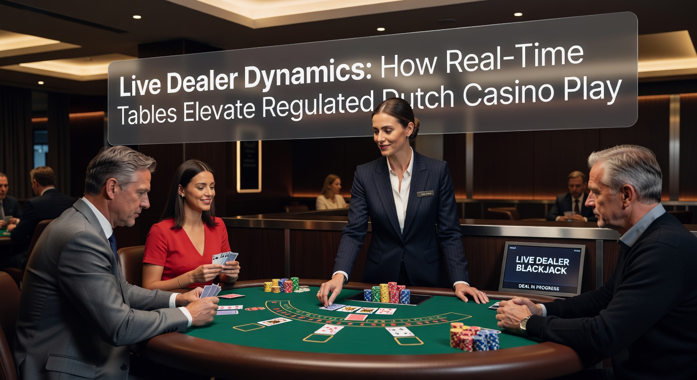 Een levendige live dealer die kaarten deelt aan een blackjacktafel, met spelerschats zichtbaar op het scherm in een Nederlands online casino