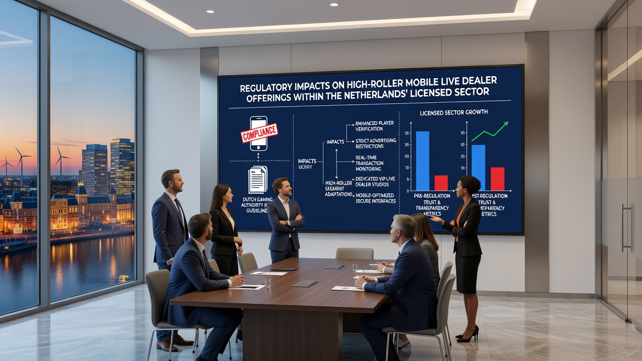 Mobiele live dealer setup met high-stakes elementen en regulatoire compliance indicators